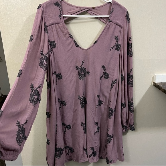 Free People Embroidered Austin Mini Dress long sleeve floral boho - Picture 4 of 15